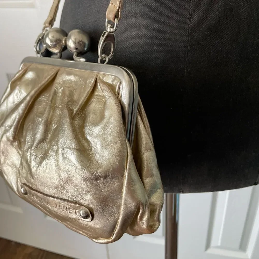 Janet & Janet Gold Leather Crossbody. Made in Italy.